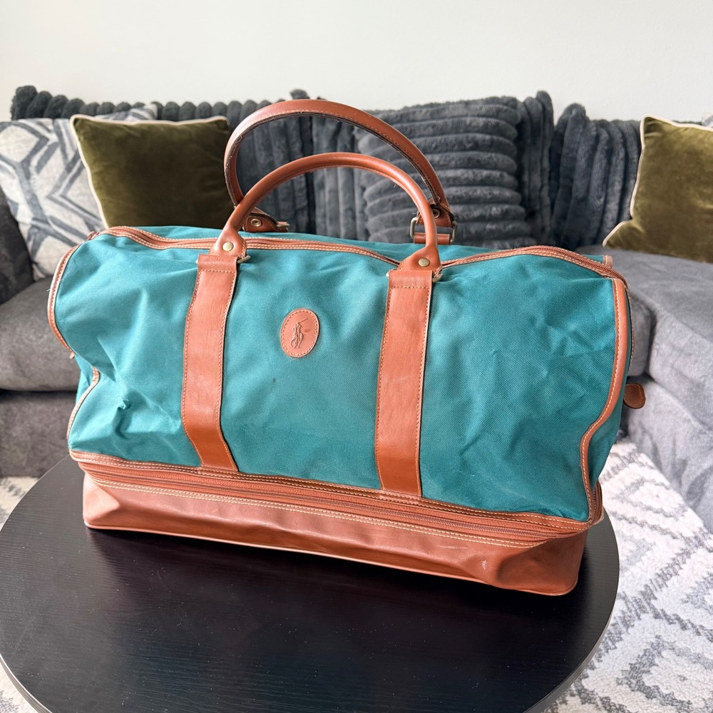 Vintage 90s Polo Ralph Lauren Weekender Duffel Bag Mens Large Green Canvas